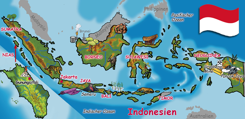 Indonesien-Landkarte. (Quelle: Angela Richter)