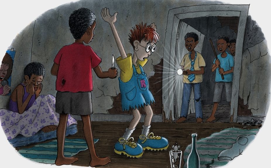 Robinson landet nachts in einem Haus, in dem Straßenkinder leben. (Quelle: Peter Laux)