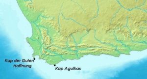 Landkarte mit dem Kap der Guten Hoffnung und dem Kap Agulhas. (Quelle: Agulhas-Map-CC-BY-SA-3-0-https-commons.wikimedia.org-w-index-php-curid-719134-e1469536807414)